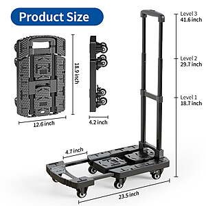 $39 FS Walmart FOUKUS Folding Hand Truck: Versatile 880 LB Luggage Cart with Foldable Design,Utility Dolly Platform Cart with 6 Wheels & 2 Elastic Ropes