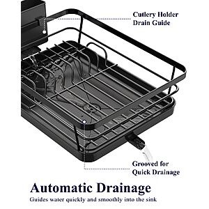 $10 AC AMAZON Kitsure Dish Drying Rack for Kitchen Counter, 12''W x 15.5''L, Black