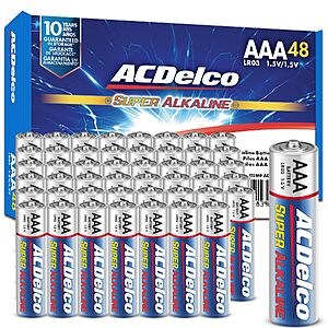 $10 AMAZON ACDelco 48-Count Triple AAA Batteries, Maximum Power Super Alkaline Battery for Home and Office, 10-Year Shelf Life