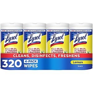 $11.38 4-Pack 80-Count Lysol Disinfectant Wipes (Lemon & Lime Blossom) with S&S
