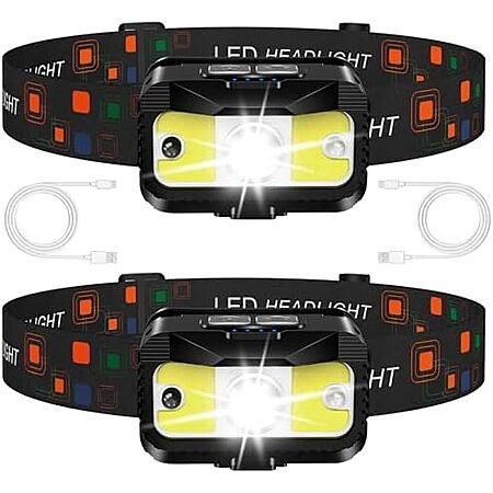 2-Pack MIOISY 1200 Lumen Rechargeable LED Head Lamps w/ Motion Sensor
