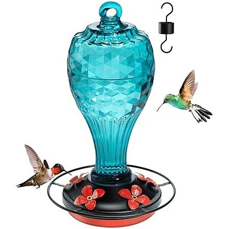 20-Oz Jarkyfine Hanging Glass Hummingbird Feeder