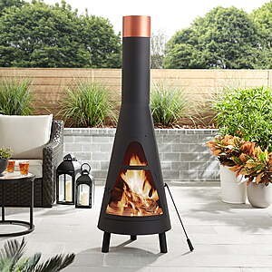 $118.20 - Mainstays 67” Tall Round Powder-Coated-Black Finish Steel Wood Burning Chiminea
