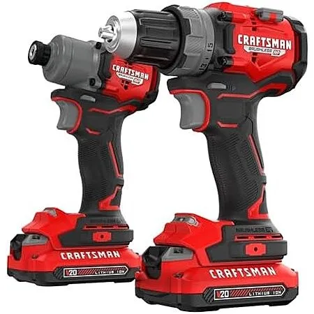 CRAFTSMAN V20 Brushless RP 1/2 inch Drill/Driver with 2 speed gear box, 1/4 inch Impact Driver, 2 Batteries and Charger Included (CMCK2530C2)