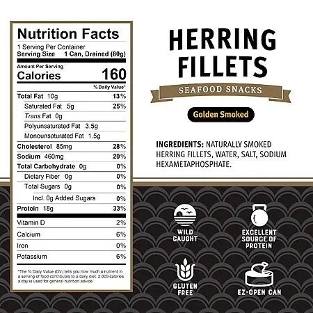 $17.55 or less S&S CLIP Q Brunswick Golden Smoked Herring Fillets, 3.25 oz (Pack of 12)  18g Protein per can