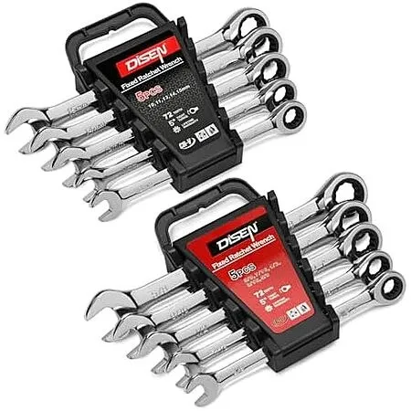 10-Piece DISEN SAE & Metric Ratcheting Wrench Set w/ Holders
