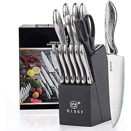 14-pc HISSF Knife Set w/ Block & Built-in Sharpener