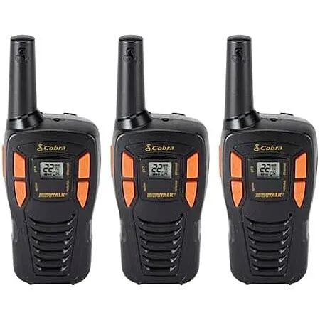 3-Pack Cobra ACXT145 Rechargeable Compact Long Range Walkie Talkies (Black, 22-Channel)