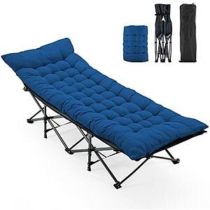 $47.96* | OLIXIS 74.4"x28" Folding Camping Cot w/ Cushion (blue) at Amazon