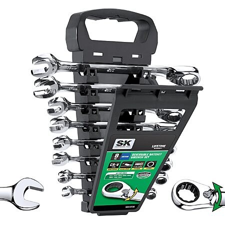 $51.99, SK Reversible Ratcheting Combination Wrench Set, 8-Piece, Metric, 72-Tooth