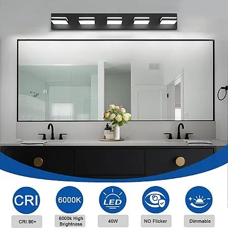 AMAZON IZORRO LED Modern Bathroom Lights Fixtures(5-Light,Dimmable,360°Rotate),Matte Black