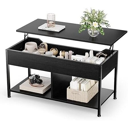 OLIXIS Coffee Table with Storage for Home Living Room Office, Black