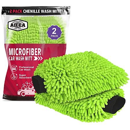 S&S AMZ AIDEA Car Wash Mitt Microfiber-2PK, Car Wash Brush, Green, 7.12''X10.14''