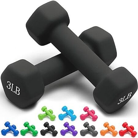 3-Pound Portzon Hex Shape Neoprene Anti-Slip Dumbbell Weight Set (Black)