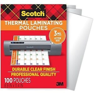 $9.87* | 100-Ct Scotch Thermal Laminating Pouches (8.9" x 11.4") at Amazon