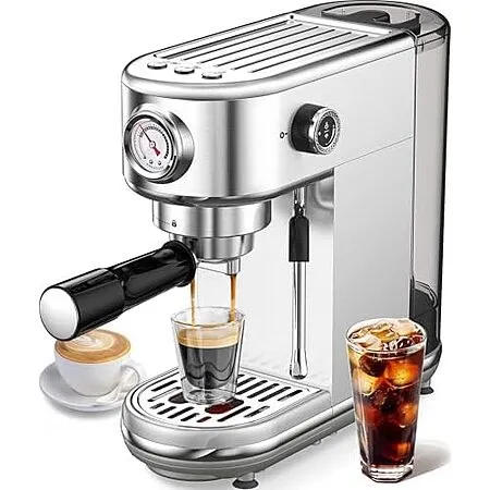 Atatix 20-Bar Espresso Machine w/ Milk Frother & 44-Ounce Removable Tank (Silver)