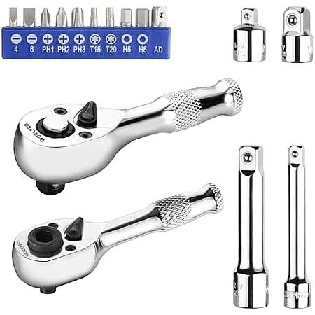 16-Pc WORKPRO Stubby Ratchet & Bit Driver Set (1/4", 3/8" Drive)