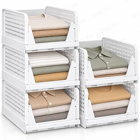 [AC] $28.07* | 5-Pack SNSLXH Stackable Multifunctional & Foldable Closet Storage Basket at Amazon