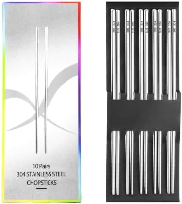 10-Pair Lazycorner 304 Stainless Steel Chopsticks w/ Non-Slip Textured Tips