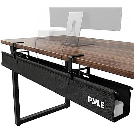 Pyle 48" Under Desk Cable Management Tray, Built-in Ties, 20 lb Capacity, Black