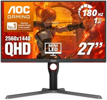 27" AOC Q27G3XMN 2560x1440 180Hz 1ms VA Mini-LED Backlit Gaming Monitor