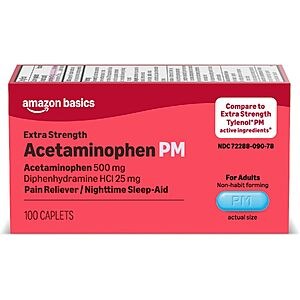 [Prime] 100-Count Amazon Basics Extra Strength Acetaminophen PM Caplets $4.78 w/ S&S + Free Shipping