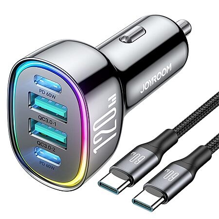 3.3' 120W JOYROOM Dual USB-C PD & USB-A QC 3.0 Cigarette Lighter Car Charger
