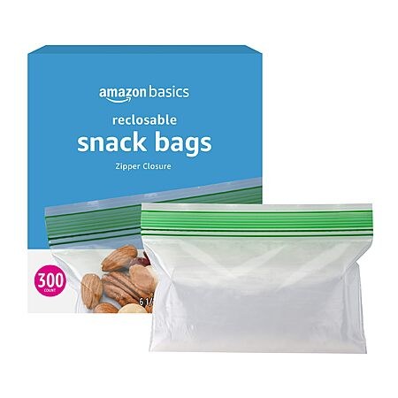 [Prime] 300-Count Amazon Basics Reclosable Food Storage Snack Bags $4.93 w/ S&S + Free Shipping
