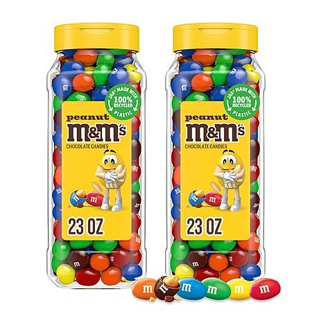 2 Pk 23 oz M&M's Peanut Candy Jars, Assorted Chocolate Candies, Party Size