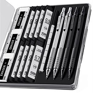 [S&S] 4PCS Metal Mechanical Pencil Set, 0.5mm+0.7mm, Storage Case, Black＆Silver $9.74