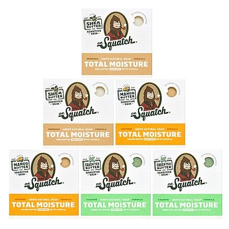 Dr. Squatch Total Moisture Natural Men’s Bar Soap, Soap Bar (5oz, 6-Pack)