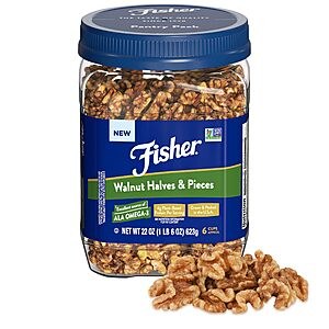 [S&S, AC] $11.66: Fisher Chef's Naturals Walnut Halves & Pieces Pantry Pack, 22 oz Unsalted Walnuts