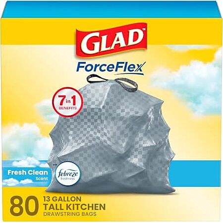 80-Count Glad ForceFlex Tall Kitchen Drawstring Garbage Bags (Febreze Fresh Clean)