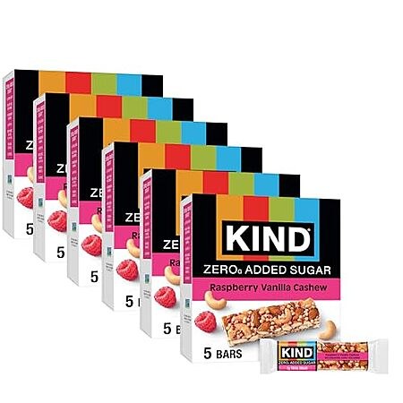 30-Count 1.2-Oz KIND ZEROg Added Sugar Snack Bars, Raspberry Vanilla Cashew