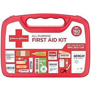 160-Pc Johnson & Johnson Compact All Purpose First Aid Kit