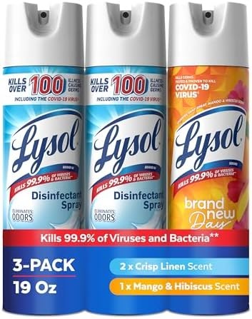 3-Pack 19-Oz Lysol Disinfectant Spray (Sanitizer, Crisp Linen & Mango)
