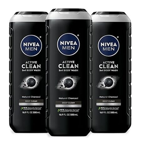 2 × 3-Pack 16.9-Oz Nivea Men DEEP Active Clean Charcoal Body Wash (