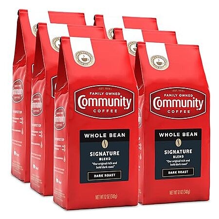 6-Pack 12-Oz Community Coffee Dark Roast Whole Bean Coffee (Signature Blend)