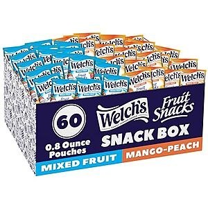 [SnS, AC] $7.49* | 60-Pk 0.8oz. Welch's Fruit Snack Pouches (Mixed Fruit & Mango Peach) at Amazon