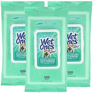(3) 100-Count Wet Ones Fragrance-Free Multi-Purpose Pet Wipes w/ Vitamins A, C & E $11.30 w/ S&S + Free Shipping w/ Prime or on $35+
