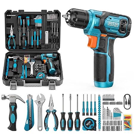 108-Piece Seesii Cordless Drill Home Tool Kit w/ 12Nm Torque & 2000mAh Battery