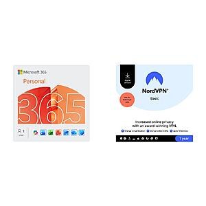 12-Month Microsoft 365 Personal (1 -Users) + 1-Year NordVPN (10 Devices) $47 & More (Digital Download)