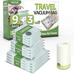 12-Pack Wfiia Vacuum Seal Storage Bags for Travel w/ Rechargeable Air Pump (3 Sizes) $13.74 + Free Shipping w/ Prime or on $35+