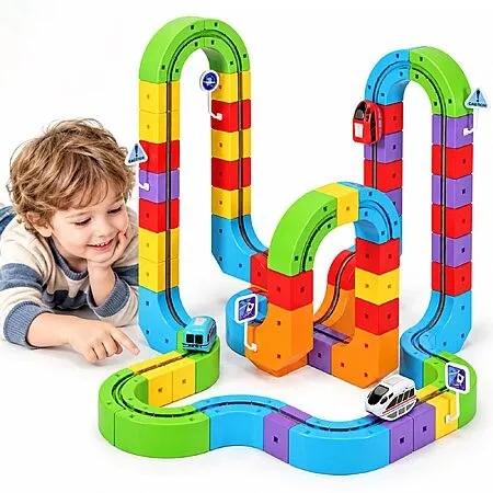 122-Piece Juoifip Kids' 3D Electric Infinity Train Track Building Playset  w/ Electric Train