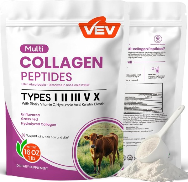 16-Oz VEV Multi Collagen Peptides Powder w/ Hyaluronic Acid, Biotin & Vitamin C