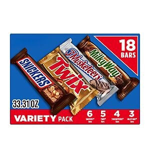 18 ct Full-Sized Bars SNICKERS, TWIX, 3 MUSKETEERS, MILKY WAY Full Size Back Bulk Candy Box [S&S] $13.07