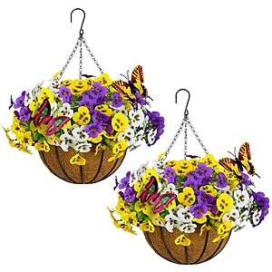 2-Pack SupBri 12 Artificial Silk Pansies Flowers w/ Hanging Baskets $22.49 + Free Shipping w/ Prime or on $35+