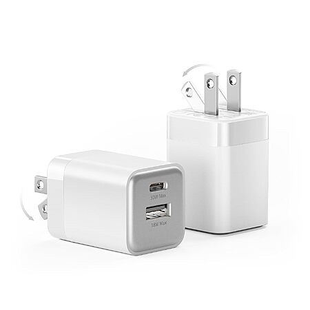2-Pack Wegear 30W Dual-Port USB-C & USB-A GaN Wall Charger w/ Foldable Plug