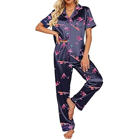 2-Piece Ekouaer Women's Satin Short Sleeve Pajama Set (Various Colors) $11 + Free Shipping w/ Prime
