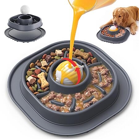 2-in-1 PandaTOP Slow Feeder Dog Bowl w/ Rolling Lick Ball